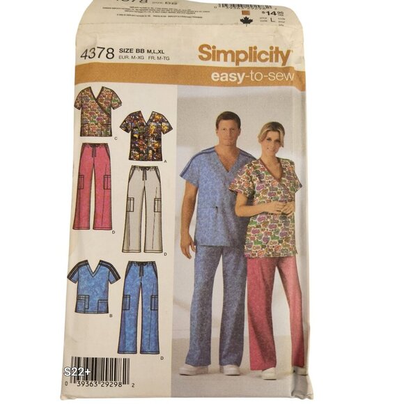 Simplicity 4378 Scrubs Sewing Pattern For Men & Women Size M-XL Easy To Sew Tops - Picture 9 of 9